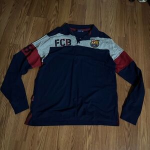 Barcelona FCB Long-sleeve Navy Collared Polo Top Size XL Sporty Athletic Soccer‎